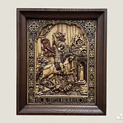 Икона резная из дерева Святой Георгий Победоносец — фотография 1