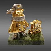 Бронзовая статуэтка «Свинка» с агатом и позолотой — фотография 1